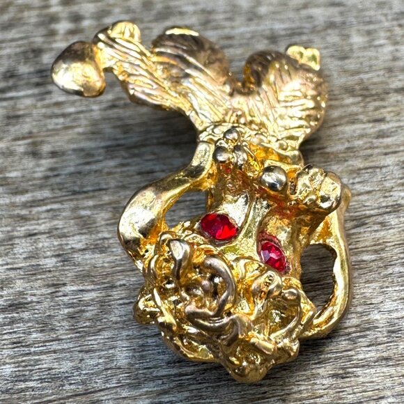 Vintage Gold-Tone Poodle Brooch With Red Rhinestone Eyes - Picture 6 of 9